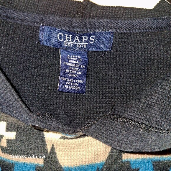 Chaps Woman's Hooded Pullover Sweater Black & Blue Aztec Print 100% Cotton L - Picture 3 of 4